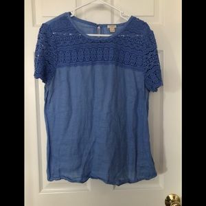 J. Crew factory Lilac Linen and Lace Top